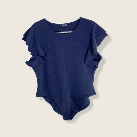NEW! Shein Navy Flutter Sleeve Bodysuit - Picture 9 of 9